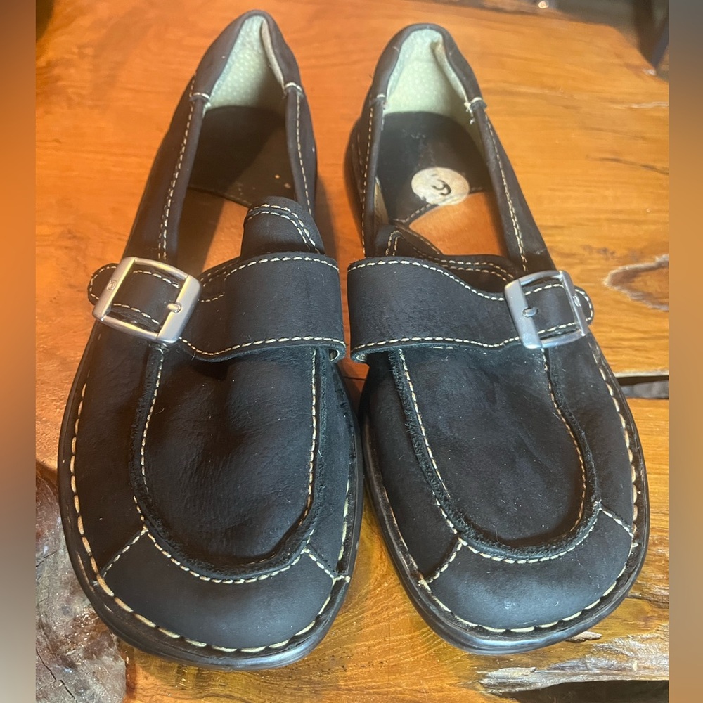 Born Black Suede Buckle Slip On Loafers Size 6 / 36.5